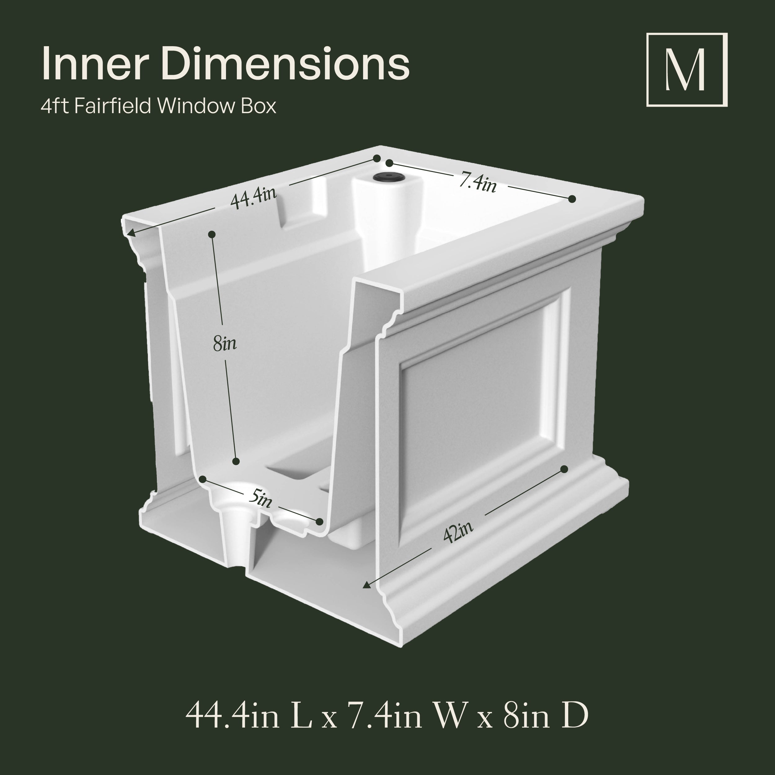 Mayne Fairfield 4ft Self-Watering Window Box with Steel Wall Mount Brackets