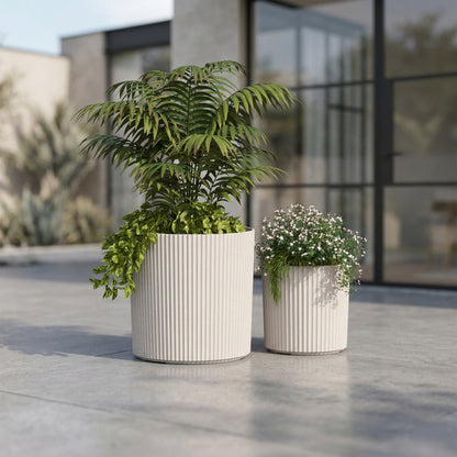 Mayne Serene Round Ribbed Planter with Drainage Hole Chai 10in/14in