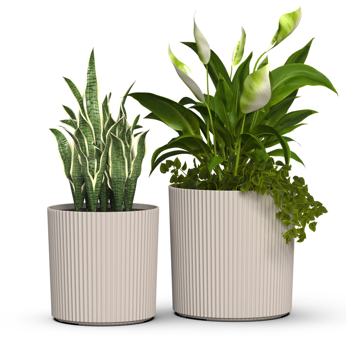 Mayne Serene Round Ribbed Planter with Drainage Hole Chai 12in/14in
