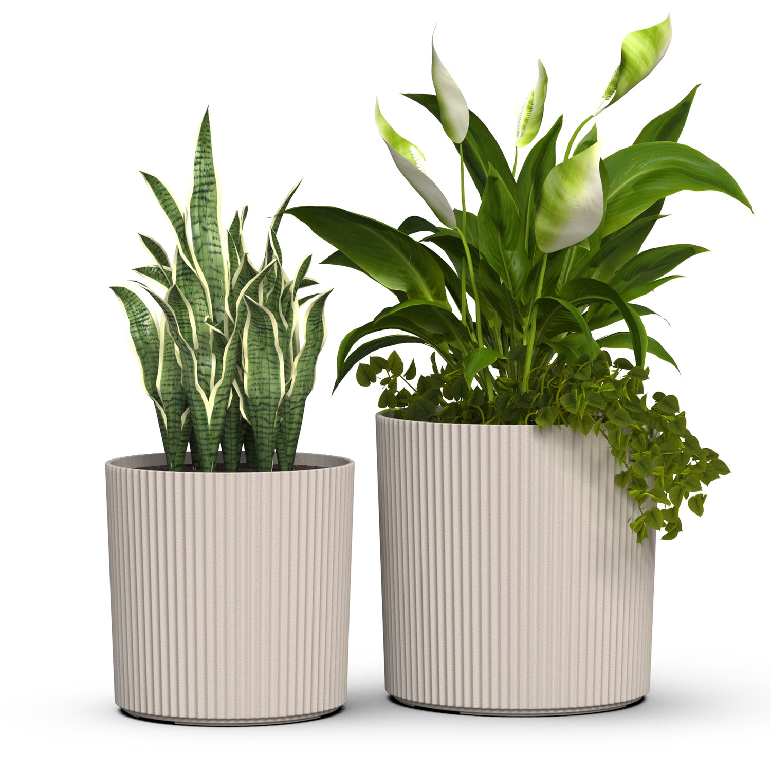 Mayne Serene Round Ribbed Planter with Drainage Hole Chai 12in/14in