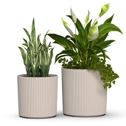Mayne Serene Round Ribbed Planter with Drainage Hole Chai 12in/14in