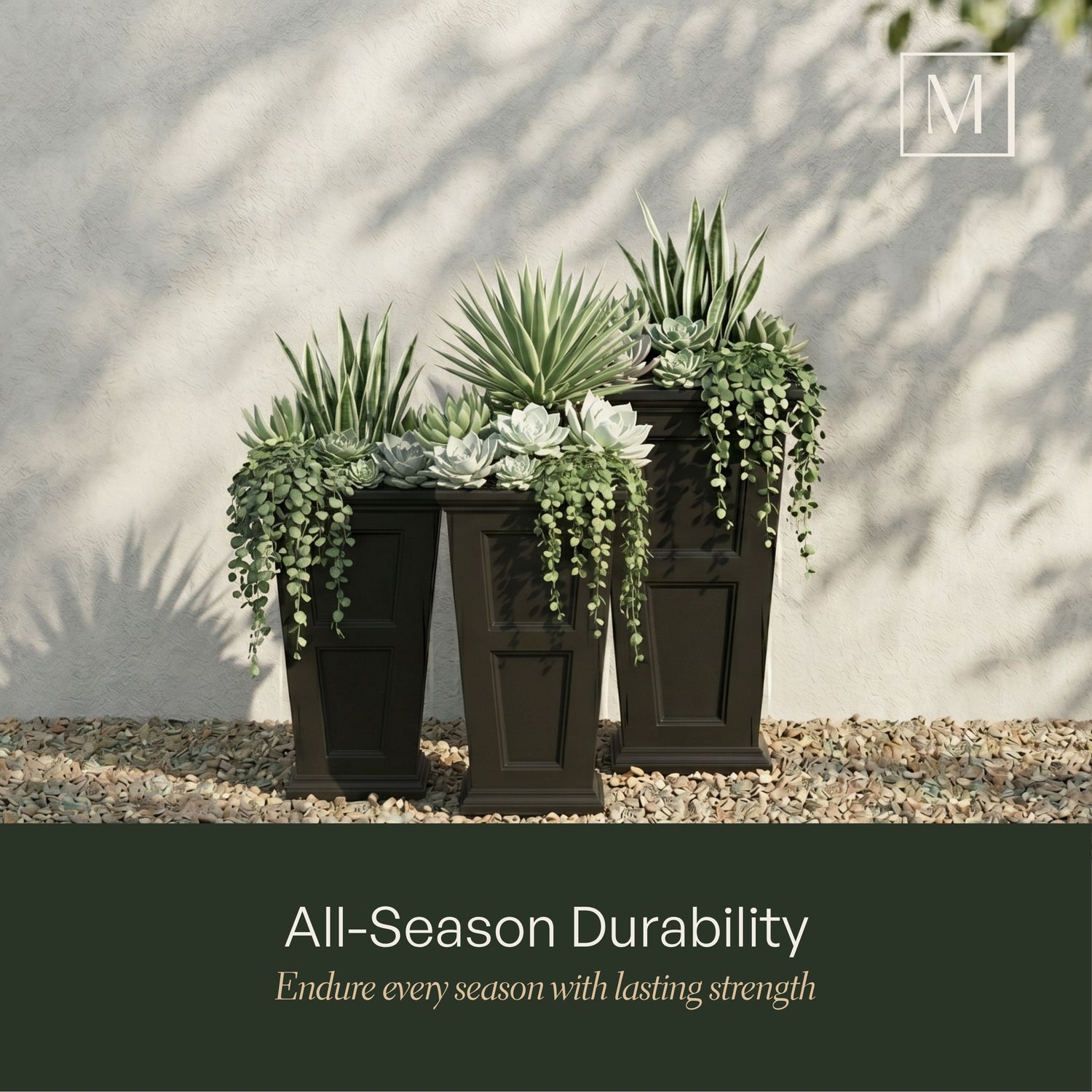 Mayne Fairfield 28-Inch Self-Watering Tall Planter with Removable Planting Insert (Black, 2-Pack)