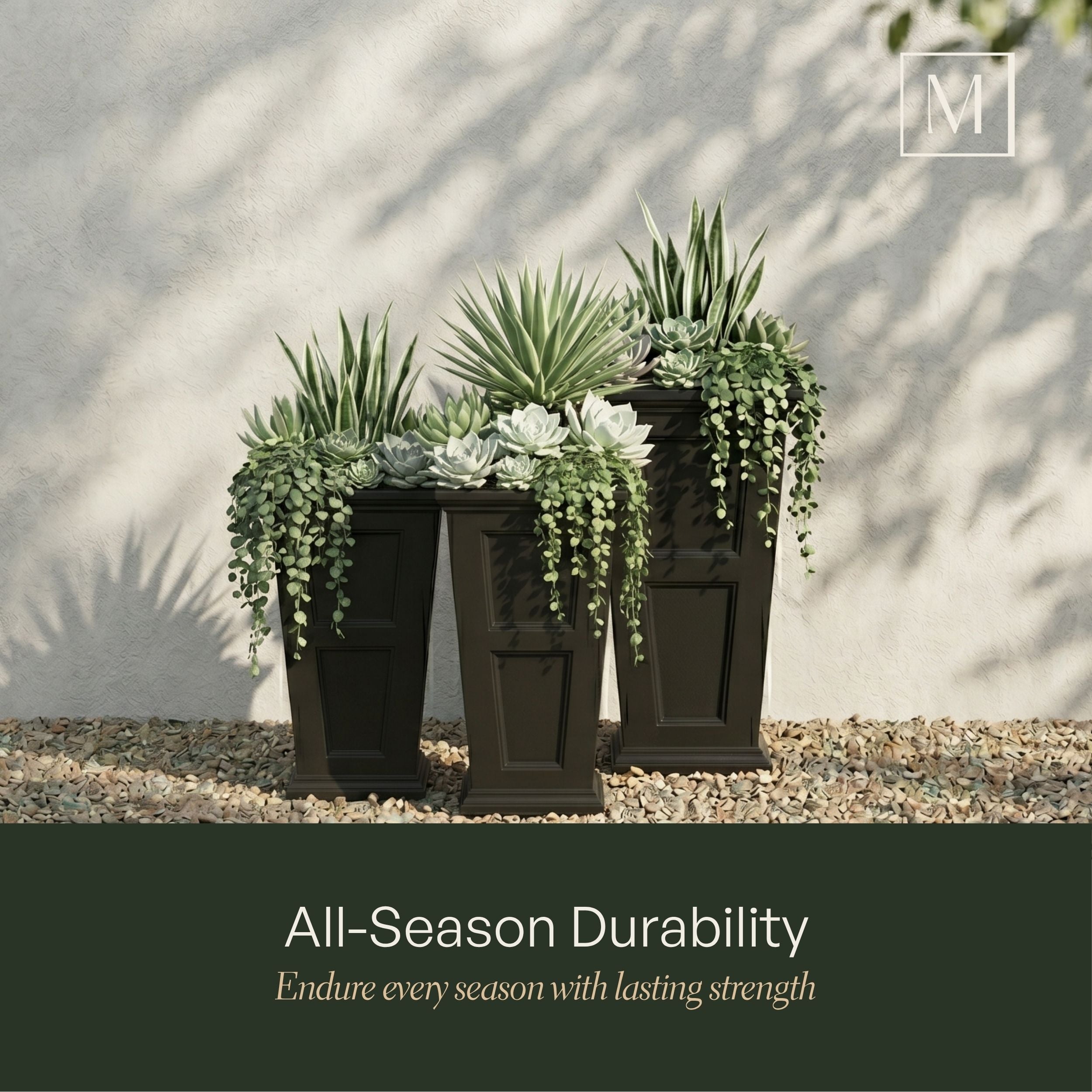 Mayne Fairfield 28-Inch Self-Watering Tall Planter with Removable Planting Insert (Black, 2-Pack)