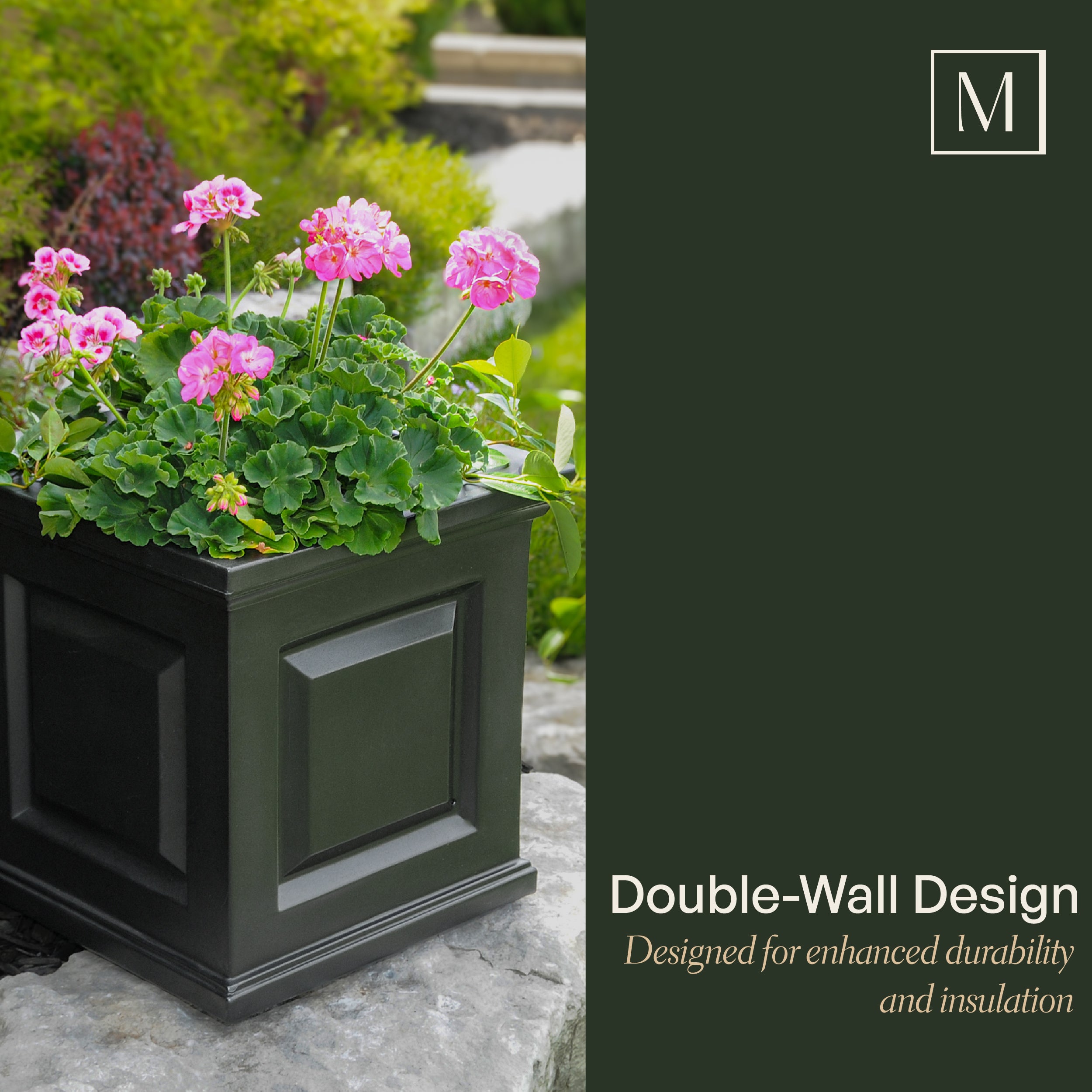 Mayne Nantucket 16-Inch Self-Watering Square Planter (Black, 2-Pack)