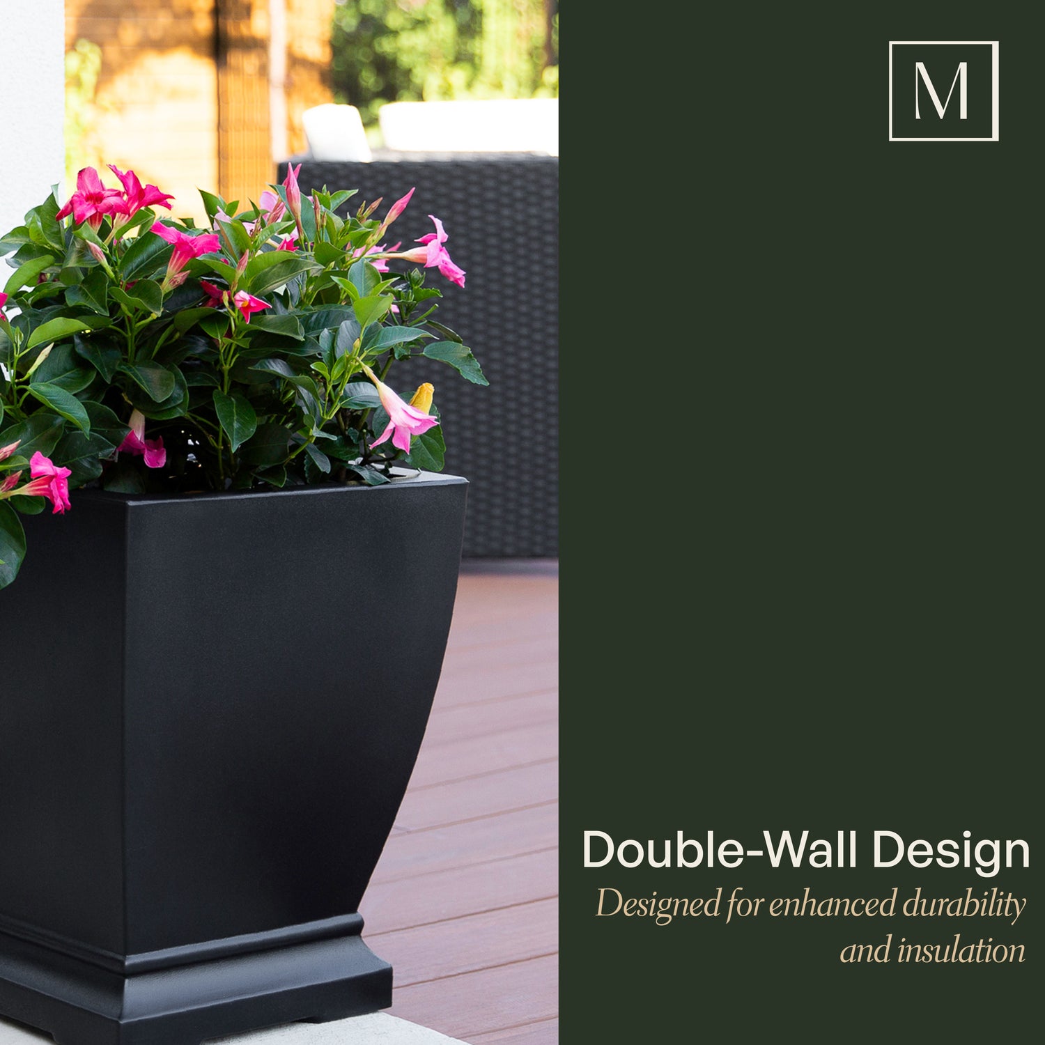 Mayne Acadia 18in Planter (Black, 2-Pack)