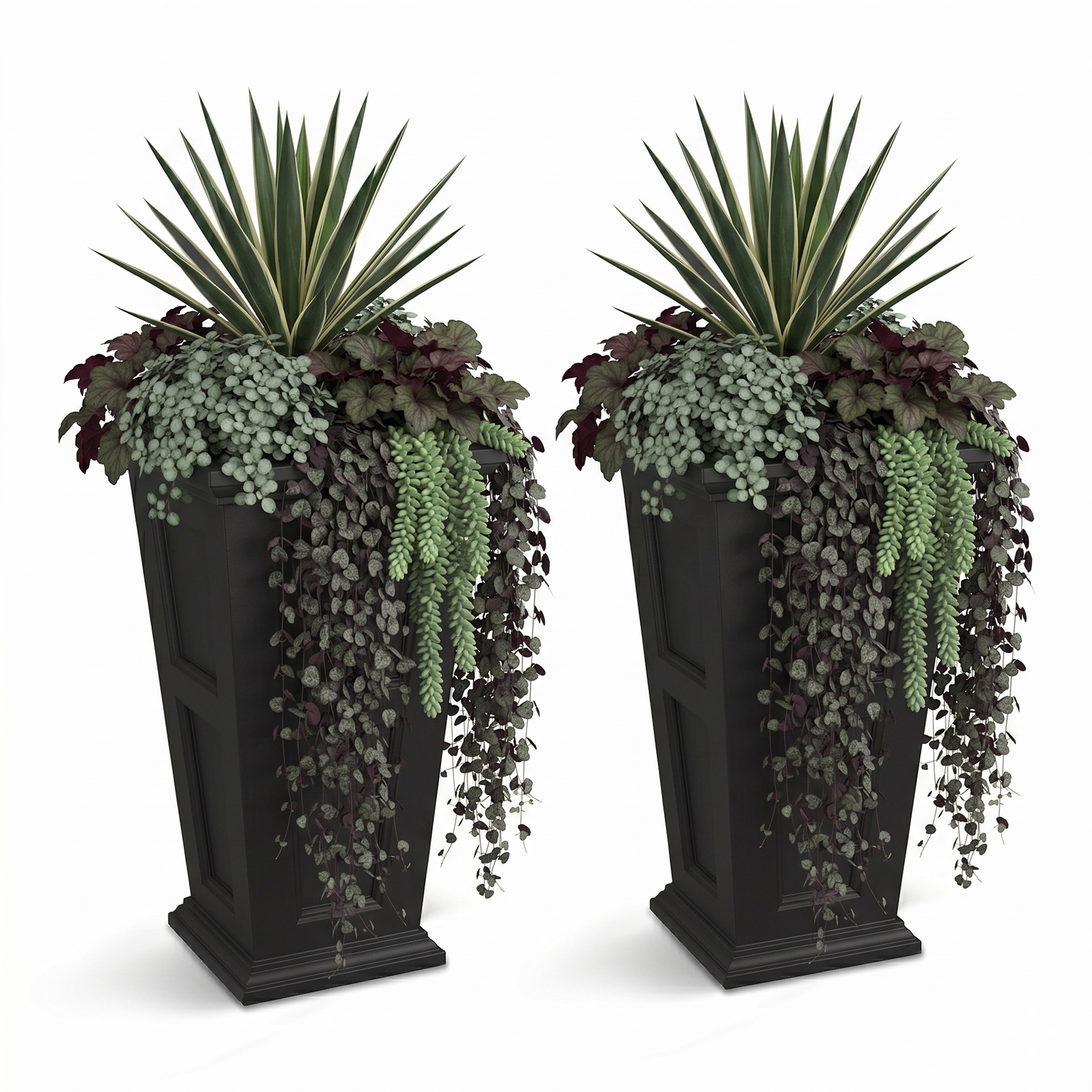 Mayne Fairfield 28-Inch Self-Watering Tall Planter with Removable Planting Insert (Black, 2-Pack)