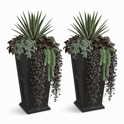 Mayne Fairfield 28-Inch Self-Watering Tall Planter with Removable Planting Insert (Black, 2-Pack)