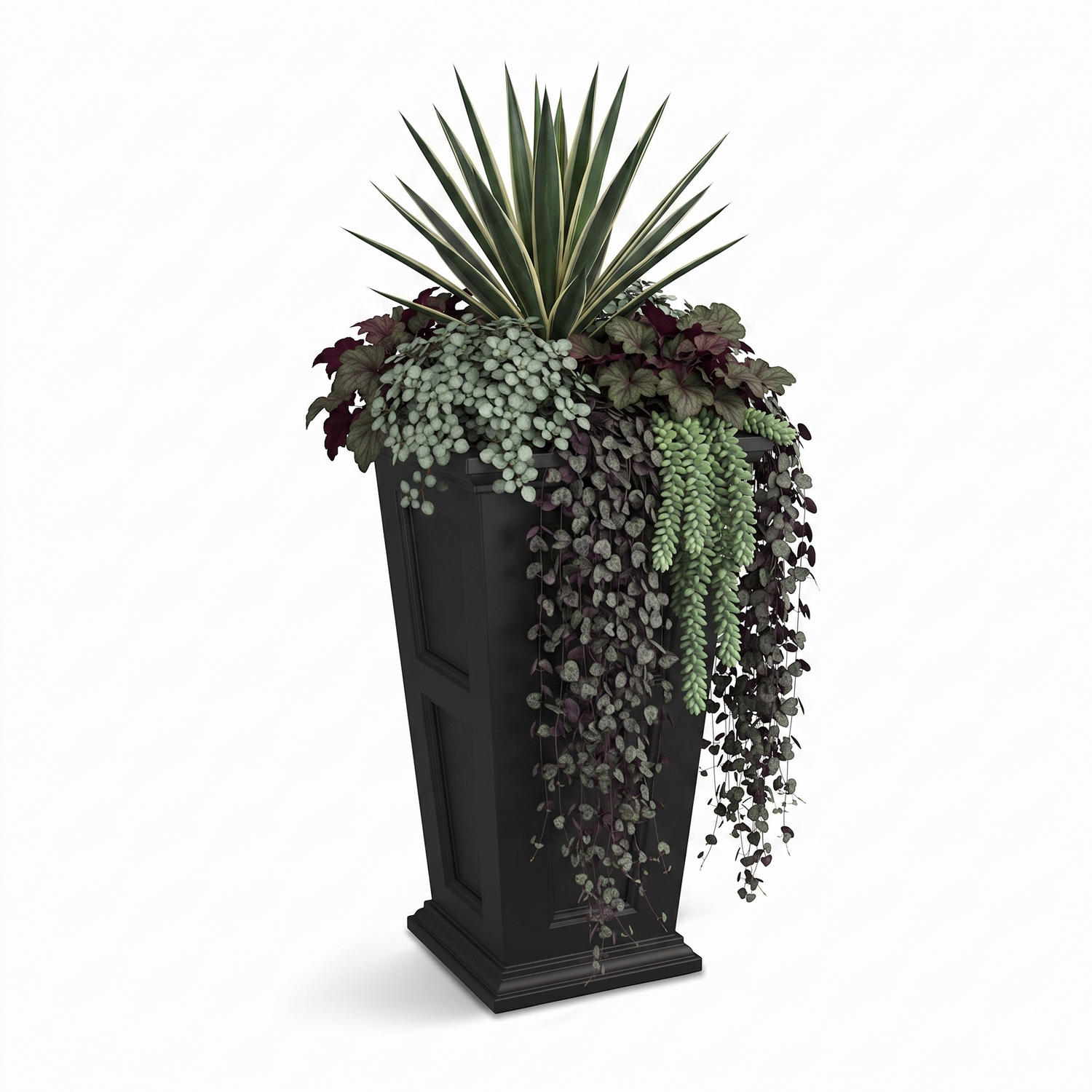 Mayne Fairfield 28-Inch Self-Watering Tall Planter with Removable Planting Insert (Black, 2-Pack)